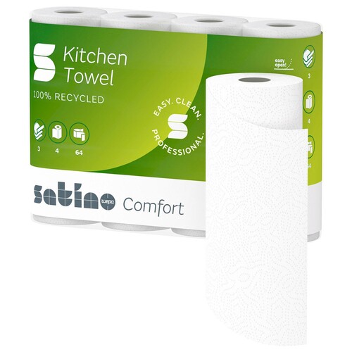 Küchenrollen 3-lagig / hochweiß / 51 Blatt / Recycling / Satino Comfort (PACK=4 ROLLEN) Produktbild