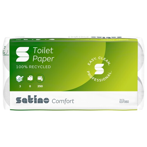 Toilettenpapier 3-lagig / 250 Blatt / Recycling / hochweiß / Satino Comfort (PACK=8 ROLLEN) Produktbild Additional View 2 L