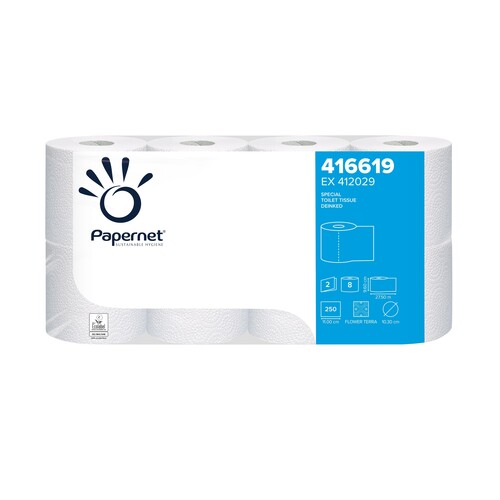Toilettenpapier 2-lagig / 250 Blatt / Recycling / weiß / Papernet (PACK=64 ROLLEN) Produktbild Front View L