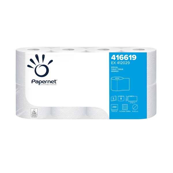 Toilettenpapier 2-lagig / 250 Blatt / Recycling / weiß / Papernet (PACK=64 ROLLEN) Produktbild Front View XL