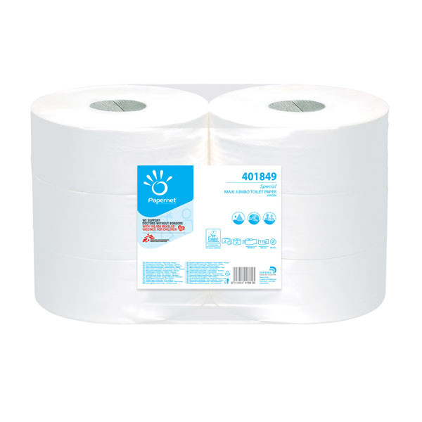 Toilettenpapier Jumbo Rollen 2-lagig / 9cm 360m/ Ø26,2cm /  Zellstoff / hochweiß / Papernet (PACK=6 ROLLEN) Produktbild Front View XL