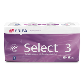 Toilettenpapier 3-lagig / 250 Blatt / Zellstoff / hochweiß / Fripa Select (PACK=48 ROLLEN) Produktbild
