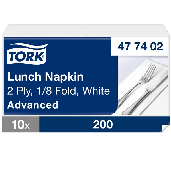 Servietten 1/8 Kopffalz / 33x33cm / 2-lagig / weiß / Tork 477402 (PACK=200 STÜCK) Produktbild Additional View 2 XL