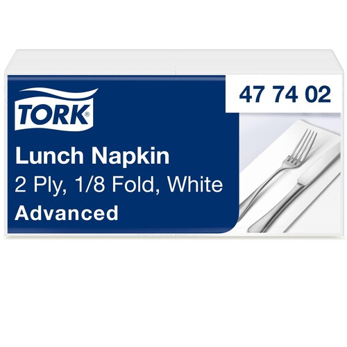 Servietten 1/8 Kopffalz / 33x33cm / 2-lagig / weiß / Tork 477402 (PACK=200 STÜCK) Produktbild