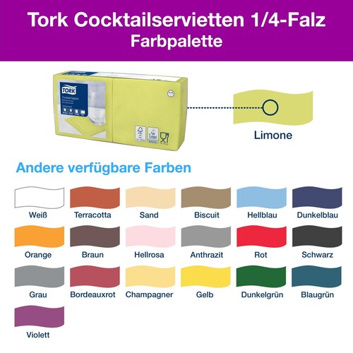 Servietten 1/4 Falz / 24x24cm / 2-lagig / limone / Tork 477822 (PACK=200 STÜCK) Produktbild Additional View 6 L