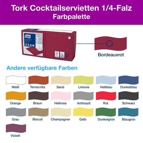 Servietten Cocktail 1/4 Falz 24x24cm / 2-lagig / bordeauxrot (PACK=200 STÜCK) Produktbild Additional View 7 L