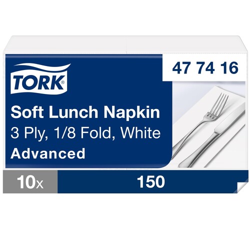 Servietten Soft 1/8 Kopffalz / 33x33cm / 3-lagig / weiß / Tork 477416 (PACK=150 STÜCK) Produktbild Additional View 3 L