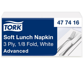 Servietten Soft 1/8 Kopffalz / 33x33cm / 3-lagig / weiß / Tork 477416 (PACK=150 STÜCK) Produktbild