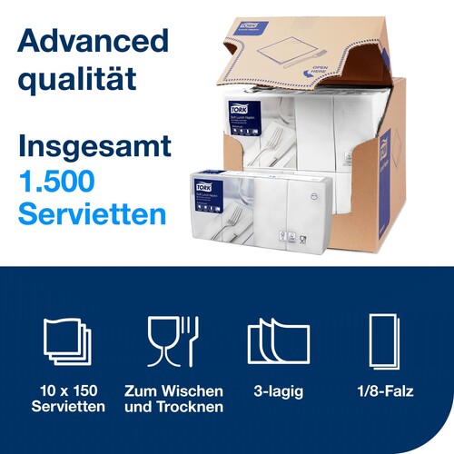 Servietten Soft 1/8 Kopffalz / 33x33cm / 3-lagig / weiß / Tork 477416 (PACK=150 STÜCK) Produktbild Additional View 4 L