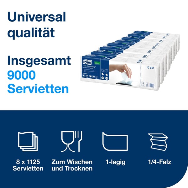 Servietten für Spender 1-lagig / weiß 21,3x33cm / 10840 / Tork / Universal N4 (KTN=9000 STÜCK) Produktbild Additional View 2 XL