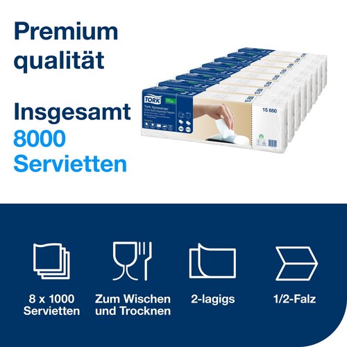 Servietten für Spender 2-lagig / weiß 21,3x16,5cm / 15850 / Tork / Premium N4 (KTN=8000 STÜCK) Produktbild Additional View 7 L