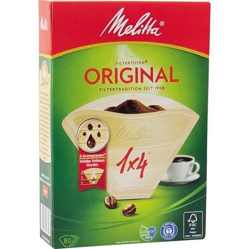 Kaffee-Filtertüten naturbraun Melitta 1x4g (PACK=80 STÜCK) Produktbild Front View L