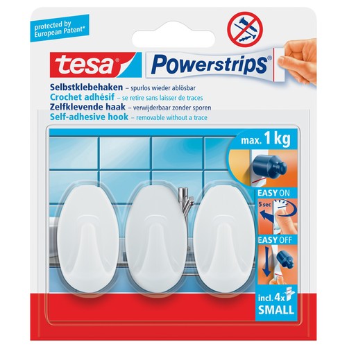 Powerstrips Haken Small Oval bis 750g Haftkraft weiß Tesa 57533-00016-01 (PACK=3 STÜCK) Produktbild