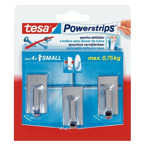 Powerstrips Haken Small Classic bis 750g Haftkraft chrom Tesa 57540-00012-01 (PACK=3 STÜCK) Produktbild Front View L