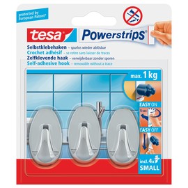 Powerstrips Haken Small Oval bis 750g Haftkraft chrom Tesa 57543-00012-01 (PACK=3 STÜCK) Produktbild