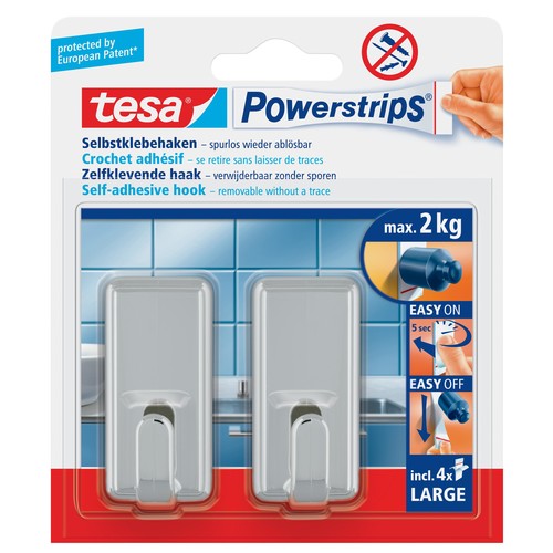 Powerstrips Haken Large Classic bis 2kg Haftkraft chrom Tesa 58051-00010-01 (PACK=2 STÜCK) Produktbild Front View L