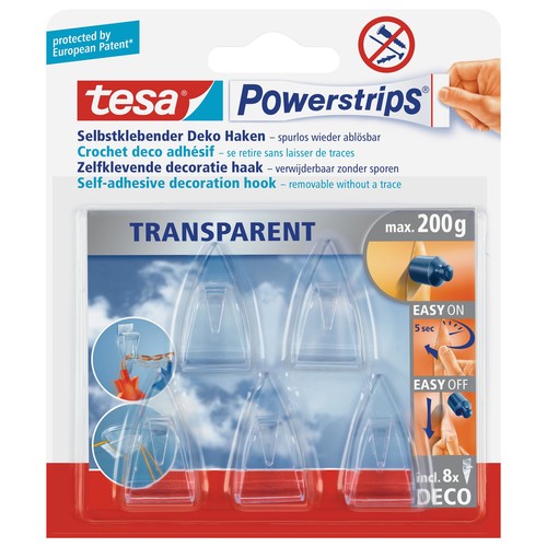 Powerstrips Deco-Haken bis 200g Haftkraft kristallklar Tesa 58900-00013-03 (PACK=5 STÜCK) Produktbild Front View L