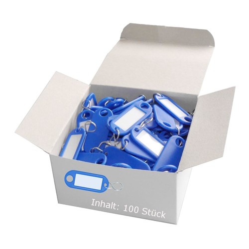 Schlüsselanhänger mit S-Haken und auswechselbaren Etiketten 52x21x3mm blau Kunststoff Wedo 262.8034.03 Produktbild Front View L