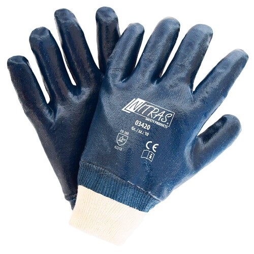 Nitrilhandschuhe BW-Jersey / Gr.8 blau-weiß / Nitril beschichtet Nitras 03420 Produktbild Front View L