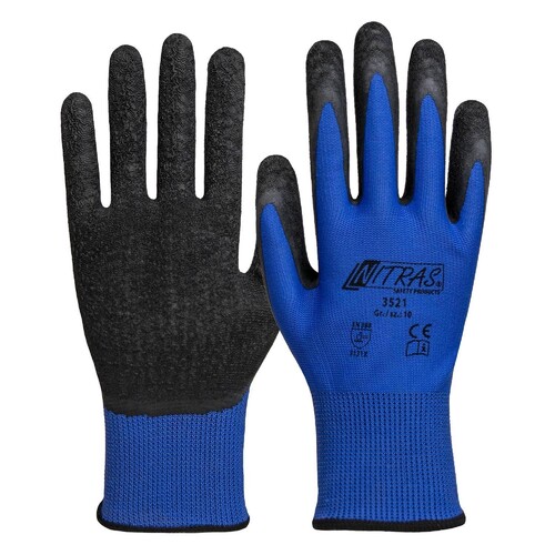 Montagehandschuhe Nylon / Gr.10 blau-schwarz / Latex beschichtet Nitras 3521 Produktbild Front View L