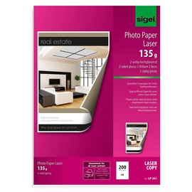 Fotopapier Laser+Kopier A4 135g hochweiß beidseitig glossy Sigel LP341 (PACK=200 BLATT) Produktbild