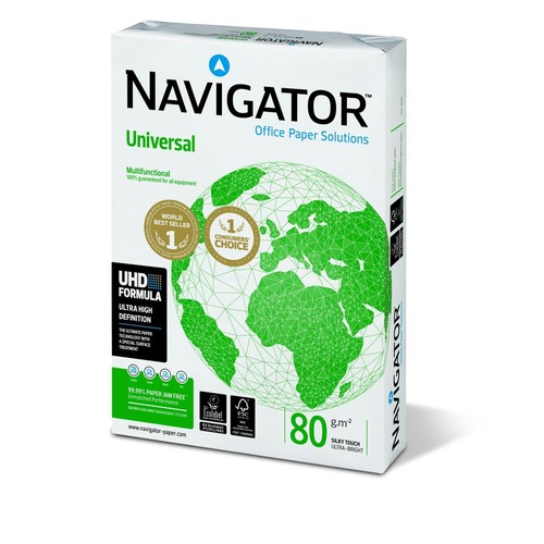 Kopierpapier Navigator Universal A4 80g weiß FSC EU-Ecolabel 169CIE (PACK=500 BLATT) Produktbild Front View L