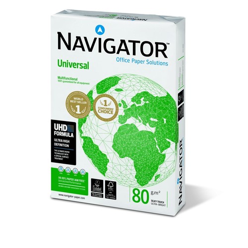 Kopierpapier Navigator Universal A4 80g weiß FSC EU-Ecolabel 169CIE (PACK=500 BLATT) Produktbild Front View L