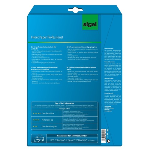 Fotopapier Inkjet A4 160g hochweiß matt Sigel IP186 (PACK=25 BLATT) Produktbild Additional View 2 L