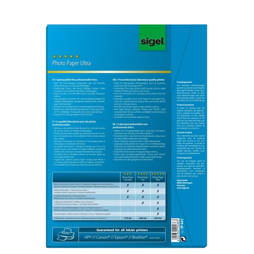 Fotopapier Inkjet Ultra A4 260g superweiß high-glossy Sigel IP641 (PACK=50 BLATT) Produktbild