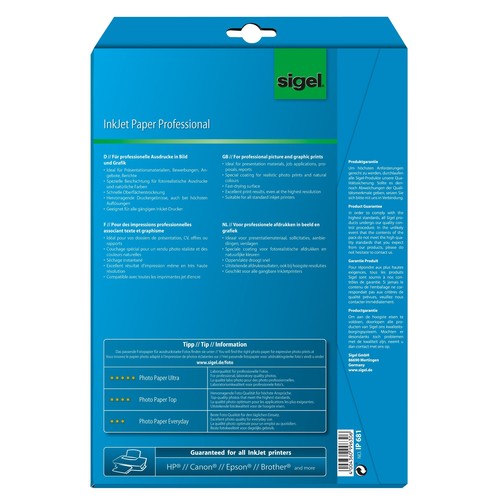 Fotopapier Inkjet Professional 0g Hochweiss Matt Beidseitig Sigel Ip681 Pack 25 Blatt Kaufen Fotopapiere Bei Liebl De