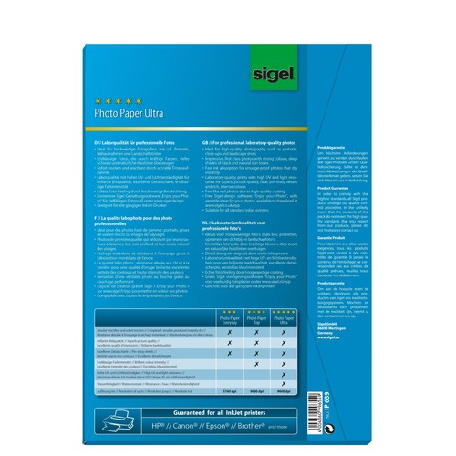 Fotopapier Inkjet Ultra A4 190g superweiß high-glossy Sigel IP639 (PACK=50 BLATT) Produktbild Additional View 2 L