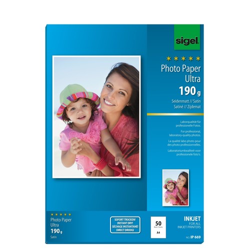 Fotopapier Inkjet Ultra A4 180g superweiß matt Sigel IP669 (PACK=50 BLATT) Produktbild