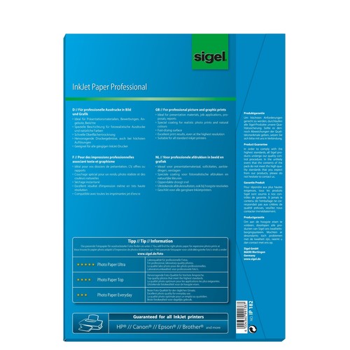 Fotopapier Inkjet A4 120g hochweiß matt Sigel IP182 (PACK=50 BLATT) Produktbild Additional View 2 L