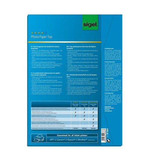 Fotopapier Inkjet Top A4 125g hochweiß high-glossy Sigel IP664 (PACK=100 BLATT) Produktbild Additional View 2 L