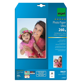 Fotopapier Inkjet Ultra A4 260g superweiß high-glossy Sigel IP677 (PACK=20 BLATT) Produktbild