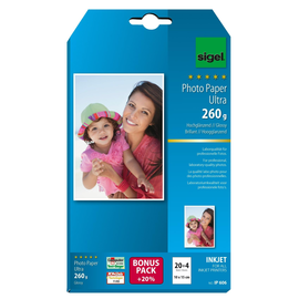 Fotopapier Inkjet Ultra 10x15cm 260g superweiß high-glossy Sigel IP606 (PACK=24 BLATT) Produktbild