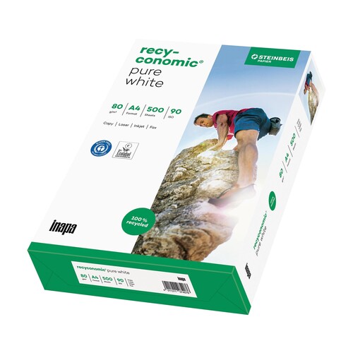 Kopierpapier Steinbeis No3 Pure White A4 80g 90er Weiße Recyconomic PCF 110CIE Blauer Engel EU-Ecolabel (PACK=500 BLATT) Produktbild