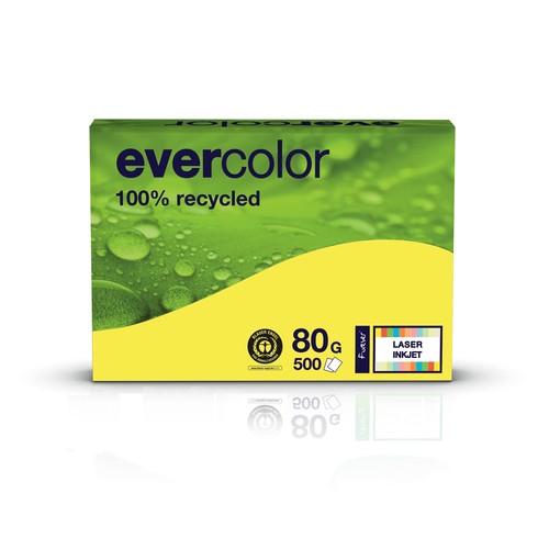 Kopierpapier Evercolor Intensiv A4 80g gelb recycling FSC Blauer Engel (PACK=500 BLATT) Produktbild Front View L