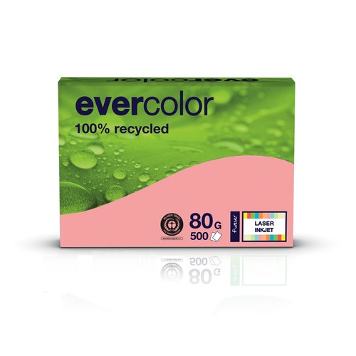 Kopierpapier Evercolor Pastell A4 80g rosa recycling FSC Blauer Engel (PACK=500 BLATT) Produktbild Front View L