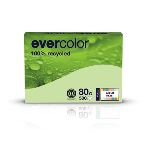 Kopierpapier Evercolor Pastell A4 80g hellgrün recycling FSC Blauer Engel (PACK=500 BLATT) Produktbild Front View L