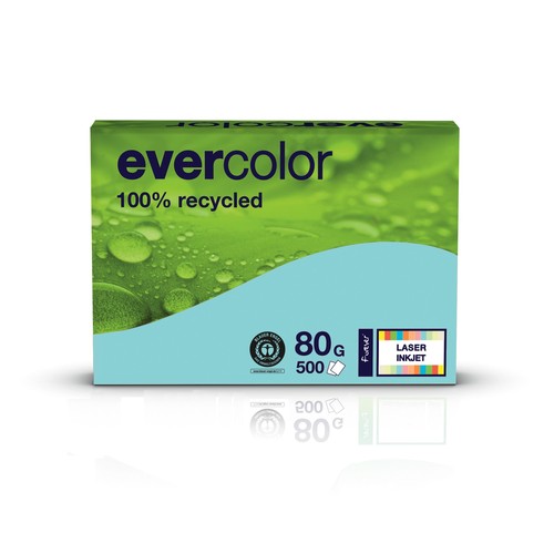 Kopierpapier Evercolor Pastell A4 80g hellblau recycling FSC Blauer Engel (PACK=500 BLATT) Produktbild Front View L