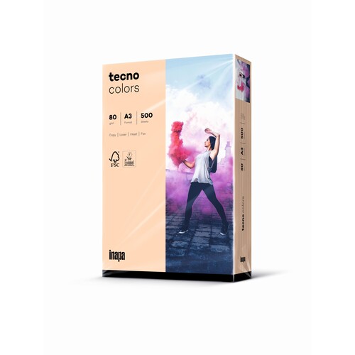 Kopierpapier tecno colors 40 A3 80g lachs Pastellfarben ECF FSC EU-Ecolabel (PACK=500 BLATT) Produktbild Front View L