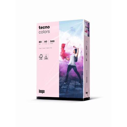 Kopierpapier tecno colors 54 A3 80g hellrosa Pastellfarben ECF FSC EU-Ecolabel (PACK=500 BLATT) Produktbild Front View L