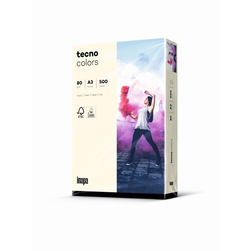 Kopierpapier tecno colors 03 A3 80g hellchamois Pastellfarben ECF FSC EU-Ecolabel (PACK=500 BLATT) Produktbild Front View L