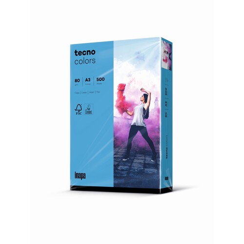 Kopierpapier tecno colors 88 A3 80g intensivblau Intensivfarben ECF FSC EU-Ecolabel (PACK=500 BLATT) Produktbild Front View L