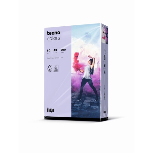 Kopierpapier tecno colors 60 A3 80g violett Pastellfarben ECF FSC EU-Ecolabel (PACK=500 BLATT) Produktbild Front View L