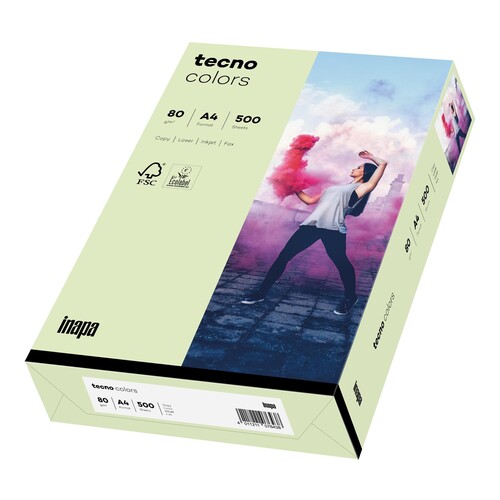 Kopierpapier tecno colors 72 A4 80g hellgrün Pastellfarben ECF FSC EU-Ecolabel (PACK=500 BLATT) Produktbild Front View L