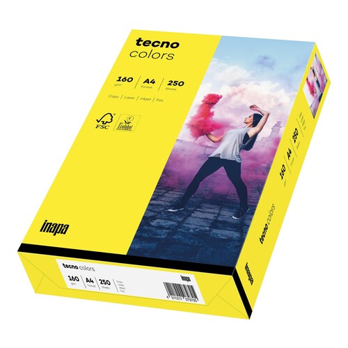 Kopierpapier tecno colors 16 A4 160g gelb Intensivfarben ECF FSC EU-Ecolabel (PACK=250 BLATT) Produktbild Front View L