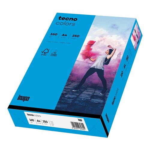 Kopierpapier tecno colors 88 A4 160g intensivblau Intensivfarben ECF FSC EU-Ecolabel (PACK=250 BLATT) Produktbild Front View L