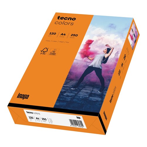 Kopierpapier tecno colors 24 A4 120g orange Intensivfarben ECF FSC EU-Ecolabel (PACK=250 BLATT) Produktbild Front View L